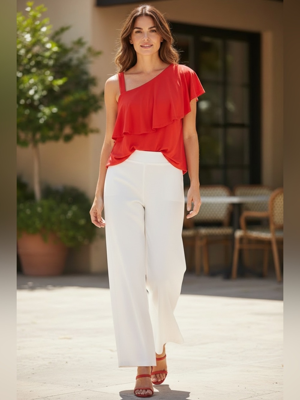 Cable & Gauge Top Red Women’s Petite PXL One Shoulder Asymmetrical Ruffle